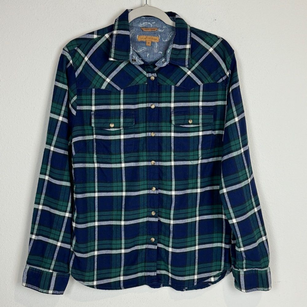 Jachs Girlfriend Navy Flannel Snap Front Shirt M